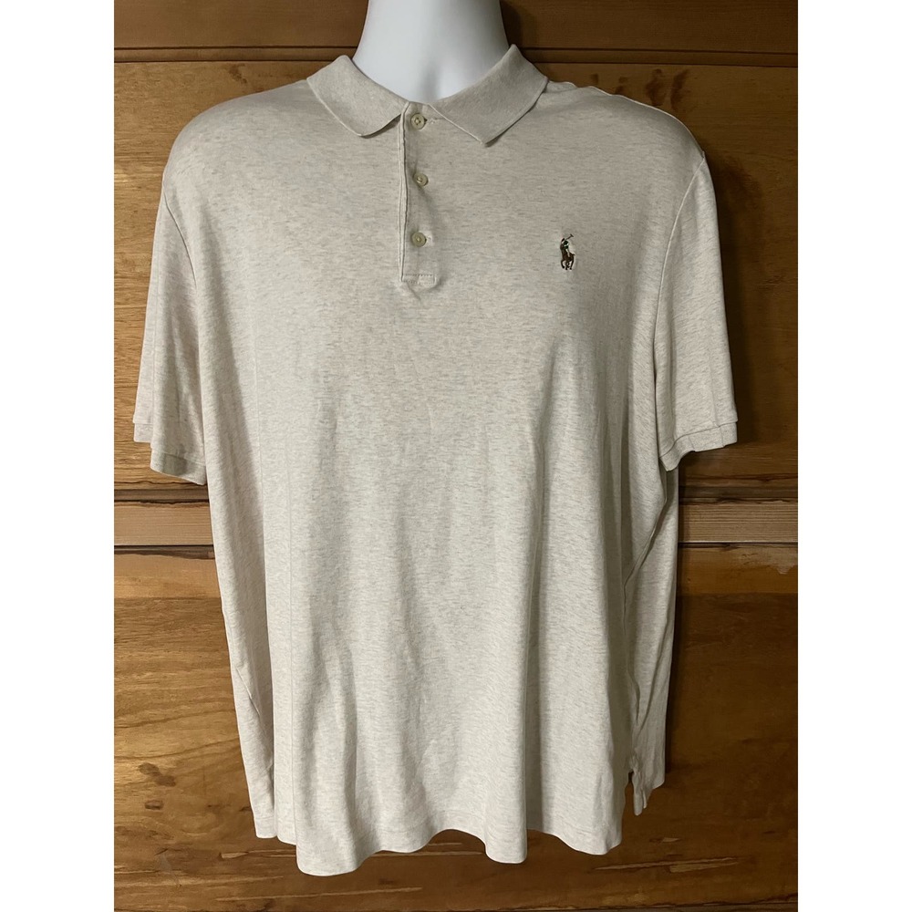 Polo Ralph Lauren Mens Solid Ivory Tan‎ Pony Short Sleeve Polo Shirt Size XL